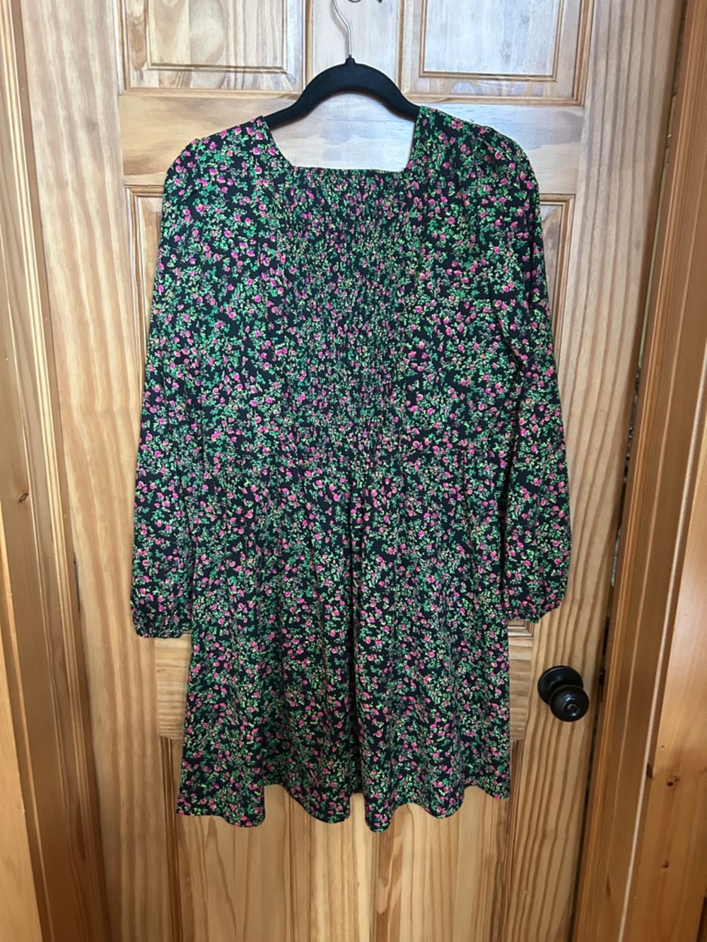 Vero Moda Black Mini Dress with Pink & Green Floral Print